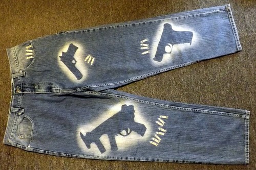 Muka Denim Gangster Gun outline 