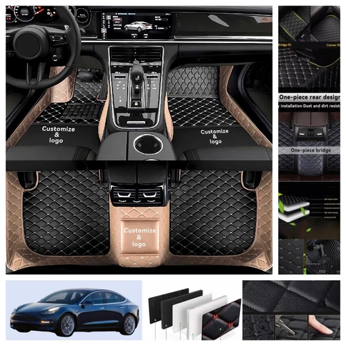For Tesla Model 3 2017-2025 Car Floor Mats Luxury PU Leather Waterproof Carpets - Imagen 5 de 41
