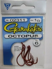 Gamakatsu Octopus fishing hooks red 1/0 size to 10/0 size Choose your size!