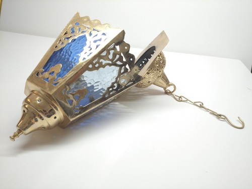 Vintage North African Islamic Ceiling Hanging Light, Bright Brass, H 30 cm - Picture 10 of 12