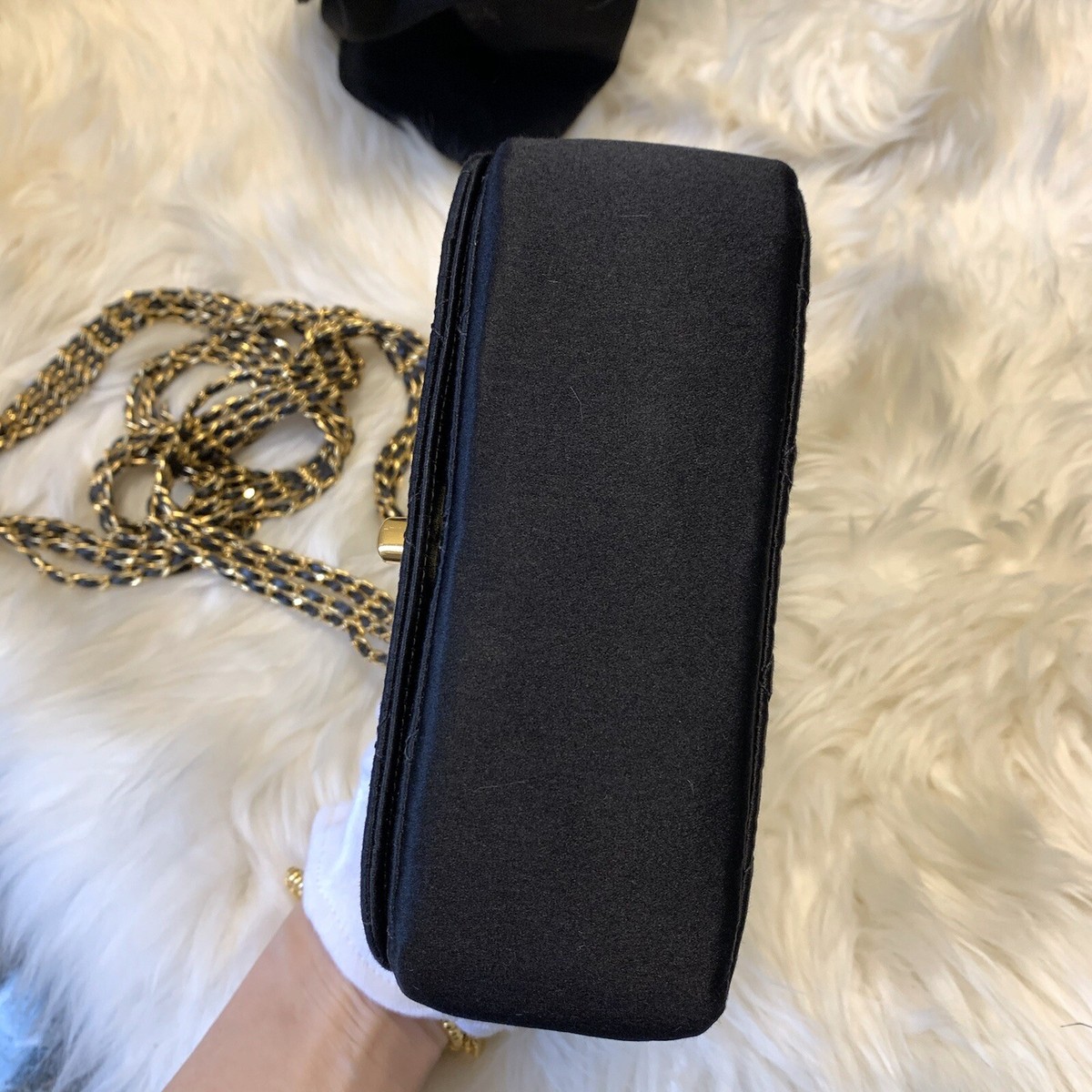 Chanel vintage 24k black gold multichain mini hand bag silk