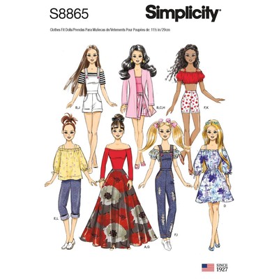 S8865 Doll Clothes Sewing Patterns 11.5'' Dolls Code 8865 One Size