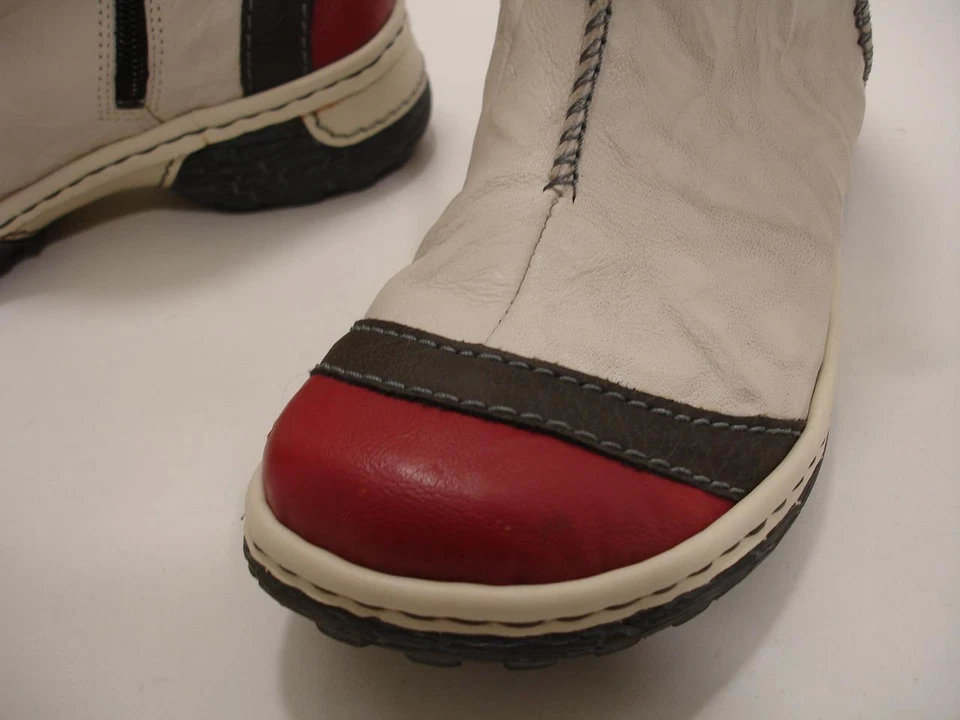 Womens 6 6.5 sz 37 Rieker Faux Fur Lined Winter Boots Booties Side Zip Red Ivory - Image 2 of 4