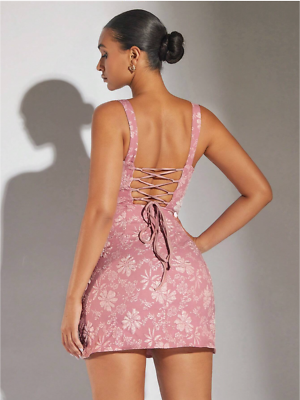 Pink BAE Lace Up Backless Floral Jacquard Cami Dress Sz XS S M L | eBay Pink BAE Lace Up Backless Floral Jacquard Cami Dress Sz XS S M L | eBay