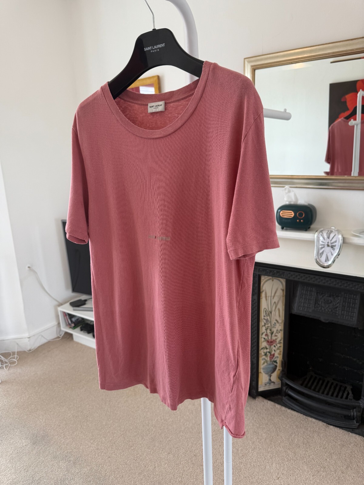 T shirt Saint Laurent lavata invecchiata logo Rive Gauche