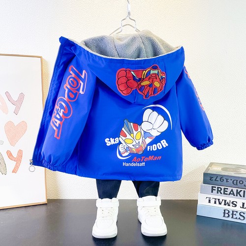 Kids Boys Spiderman Windbreaker Jacket Winter Warm Fleece Coats Hooded Outerwear - Picture 6 of 25