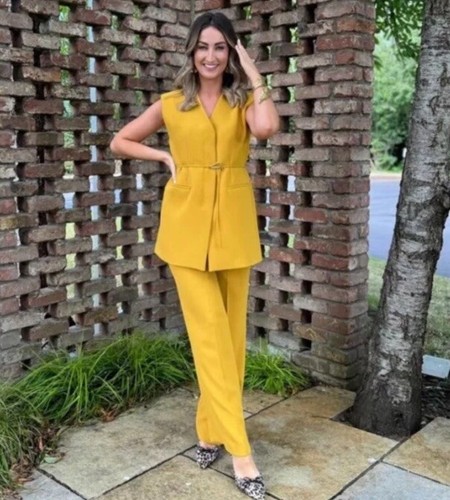 ZARA Mustard Belted Vest Waistcoat & Matching Trousers Co Ord Set Suit Size XS - Bild 7 von 13