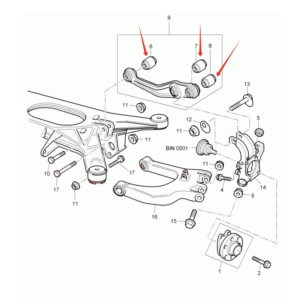 6pcs Track Control Arm Bushing for Bentley Continental GT, Flying Spur