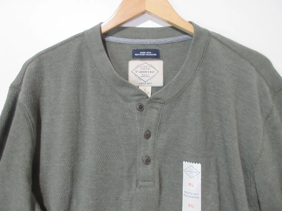 NWT Sz XL ST JOHNS BAY Henley Shirt Men's SUPER SOFT Waffle Thermal Hiking Green - Image 3 of 4