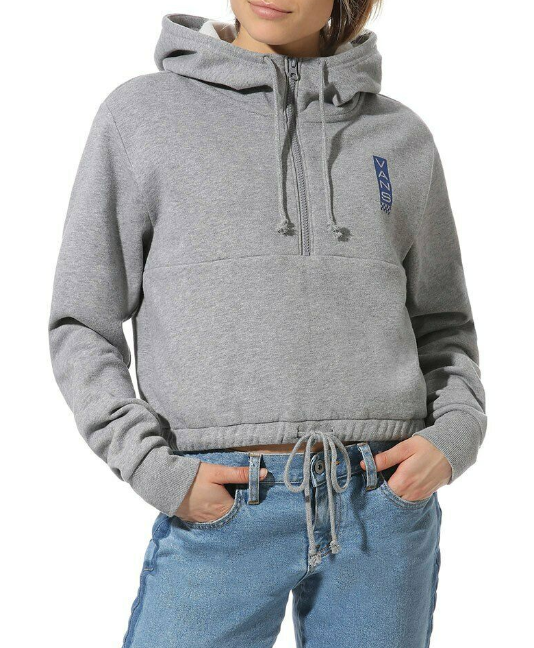 Vans Women's Side With Zip Grey Heather Crop Hoodie (VN0A4BETGRH