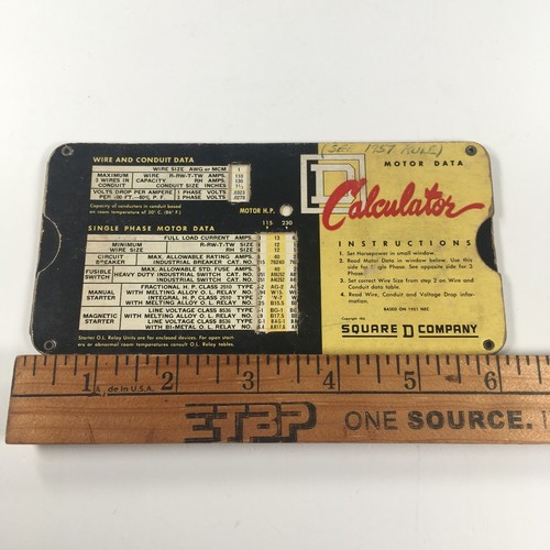 Vintage 1951 Square D Company Motor Data Calculator Slide Rule Single & 3 Phase - 第 1/7 張圖片