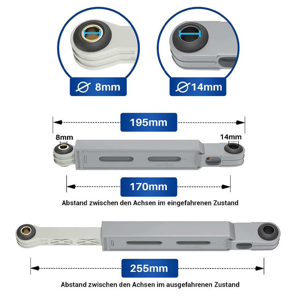 2x Stoßdämpfer für Bosch 673541 742719 MAXX 4 5 6 7, WFL, WFO - Bild 2 von 4