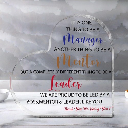 Manager Mentor Leader Acrylic Heart Plaque Boss Appreciation Office Gift