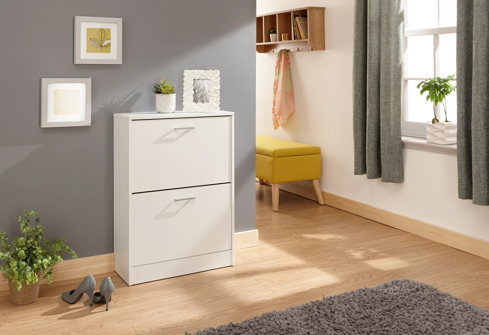 Stirling Shoe Cabinet White Compact Two Tier Shoe Unit