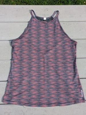 Reebok Women s Athletic Tank Top Black Red Pattern Mesh Back Size L