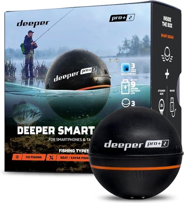 Deeper PRO+ 2 Sonar Fish Finder - Portable 9 hour battery life, Black 