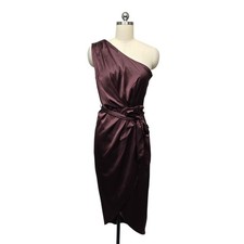 NWT Baltic Born Celia One Shoulder Midi Dress Brown Satin Belted Size Large
