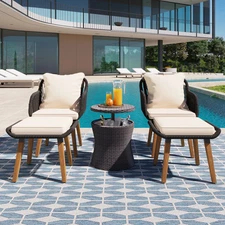 K&K 5-Piece Patio Furniture Set with Wicker Bar Table & Ottomans