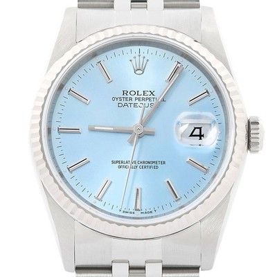 Rolex Datejust Eisblauer Zifferblatt 18K Weißgold & SS Jubiläumsband Uhr 16234