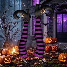 2 Pcs Metal Upside Down Witch Leg Halloween Outdoor Decor, Purple