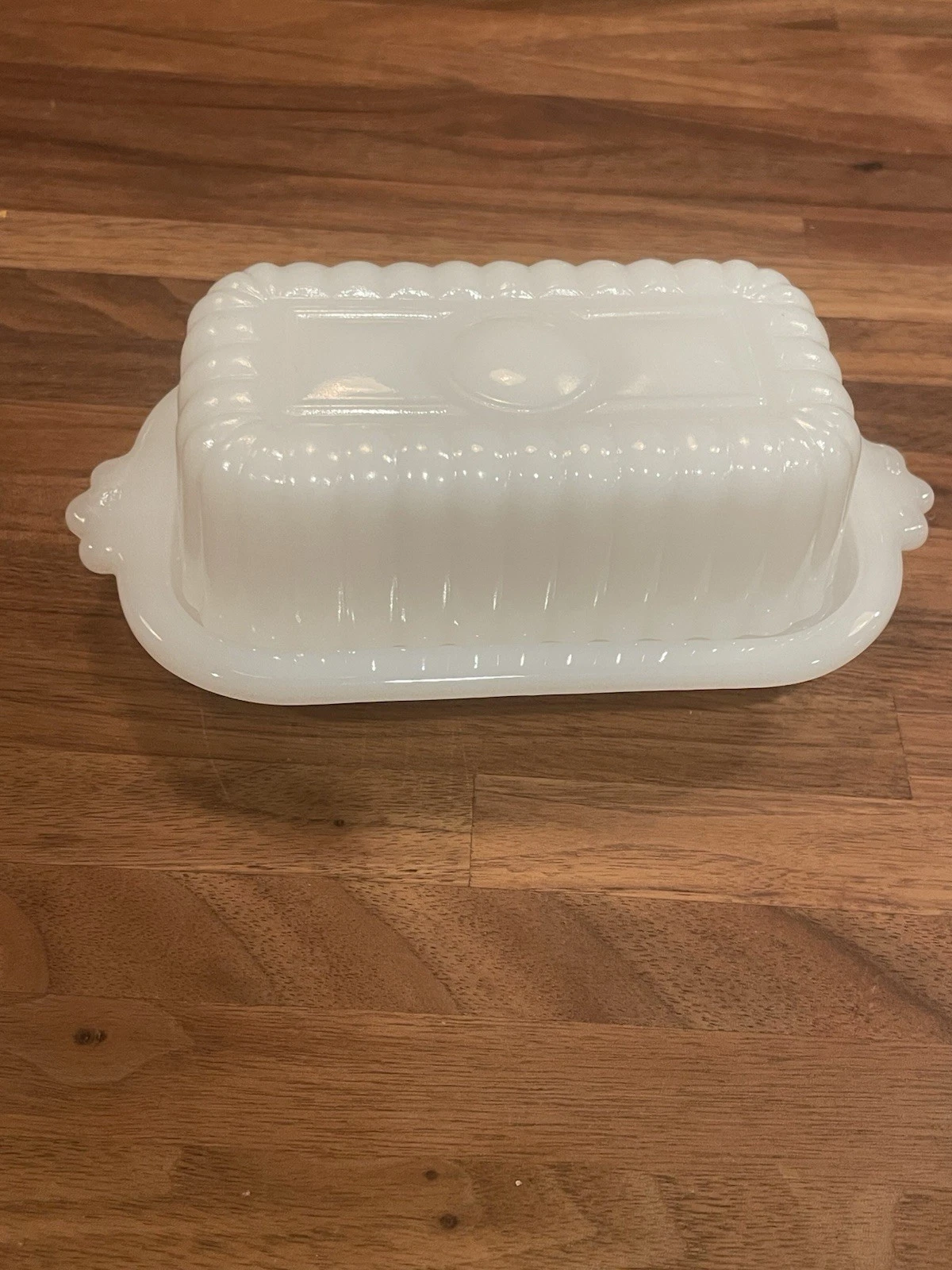 Vintage Hazel Atlas White Milk Glass 1/2 Stick Butter Dish Tray with Lid 1950s