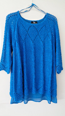 Al Paradise Tunika Gr. L  dunkel Blau 1/2 Arm Polyester mit Strasssteinchen