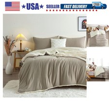Reversible Sherpa Bed Comforter Queen Set - Lightweight But Warmth Softness S...