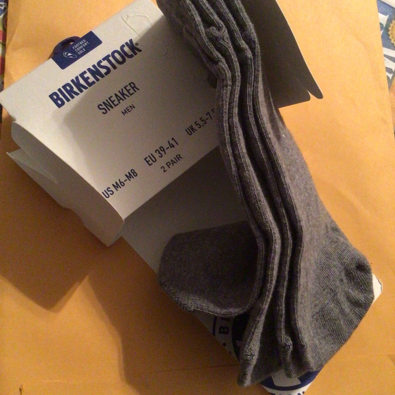 Men 6-8 39-41 new Birkenstock 2 Pair GREY OkeoTex 82% Cotton+ Sole Sneaker Sock