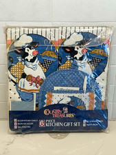 Country Treasures 6-Piece Cow Kitchen Towel Set w/ Pot Holder, Card, W/O Brush