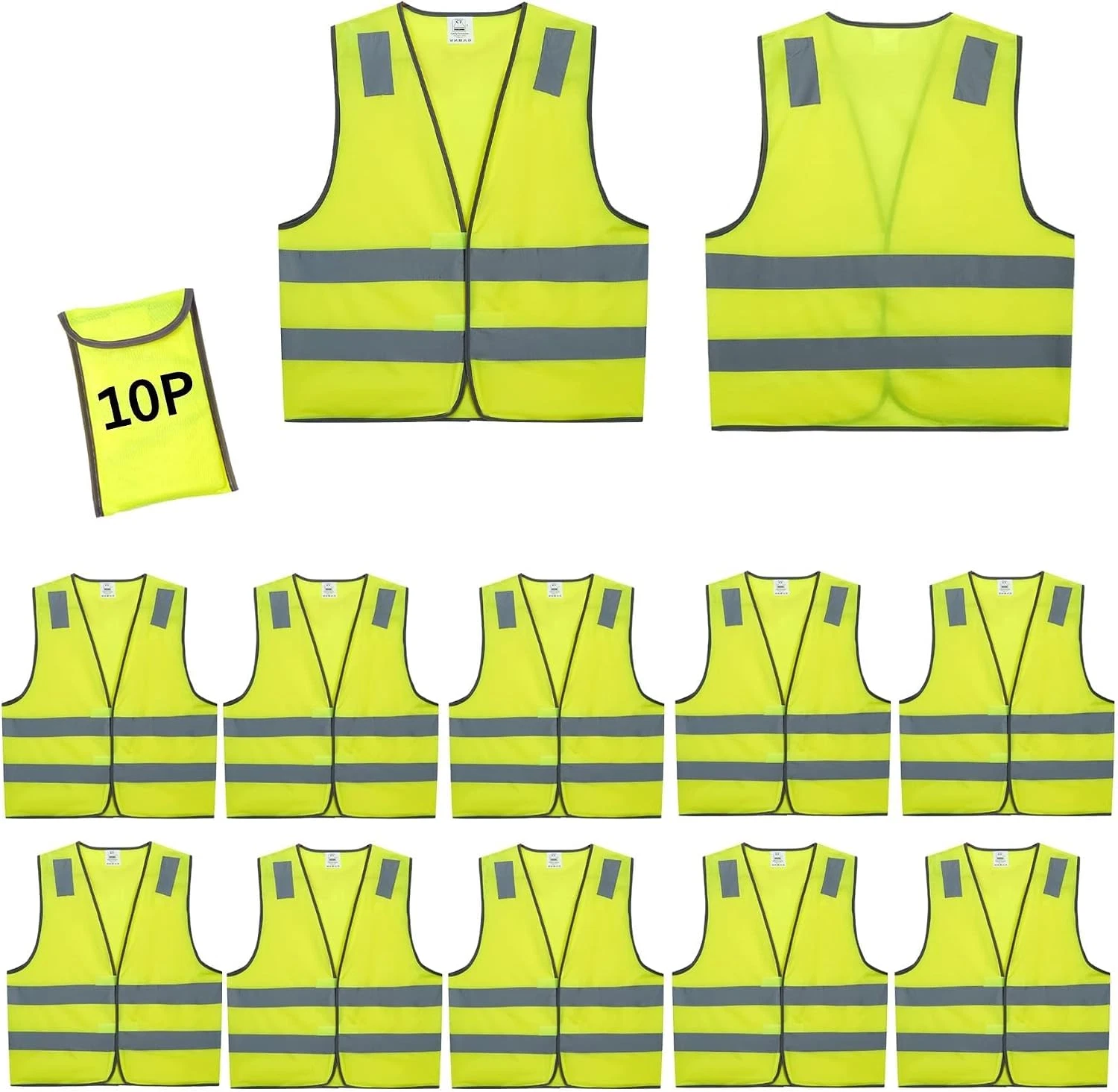 Safety Vests 10 Pack - Yellow Reflective High Visibility Construction ANSI image 9