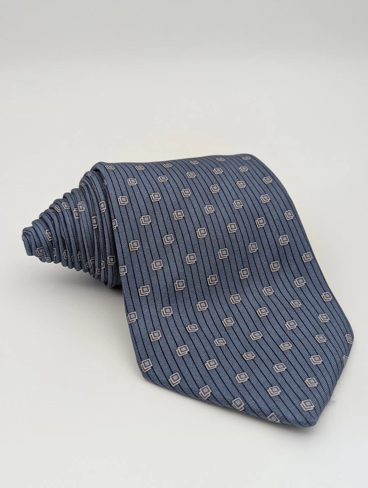 Corbata 59,25" 3,75" SEDA PURA de Firenze, azul con rayas negras, patrón de caja Foto 2 de 4