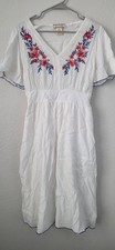 Flying Tomato Midi Dress Women's Large White Embroidered Boho Floral Cottagecore