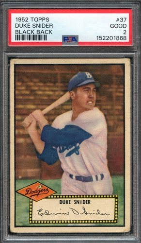 Duke Snider [Black Back] #37 1952 Topps card