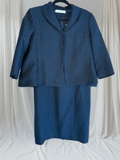 Carolina Herrera Blue Black Brocade  Textured Dress & Blazer Sz 8 High End EUC