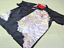 Kimono Silk Aloha Shirt XL Crane Landscape Japanese Antique Handmade