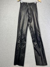 90s Vintage High Rise Leather Straight Leg Cut Pants Womens S /6 Lined Black