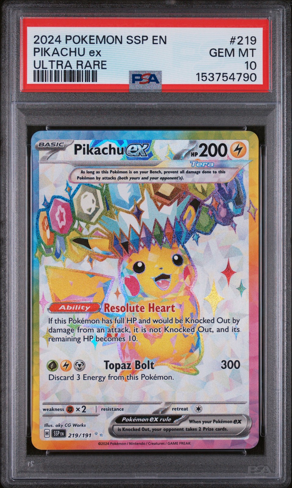 2024 POKEMON SSP EN-SURGING SPARKS ULTRA RARE #219 PIKACHU EX PSA 10