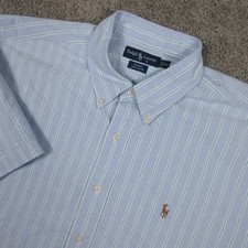 Vintage Ralph Lauren Shirt Mens 2XL Blue Striped Oxford Cloth Flesh Pony Button