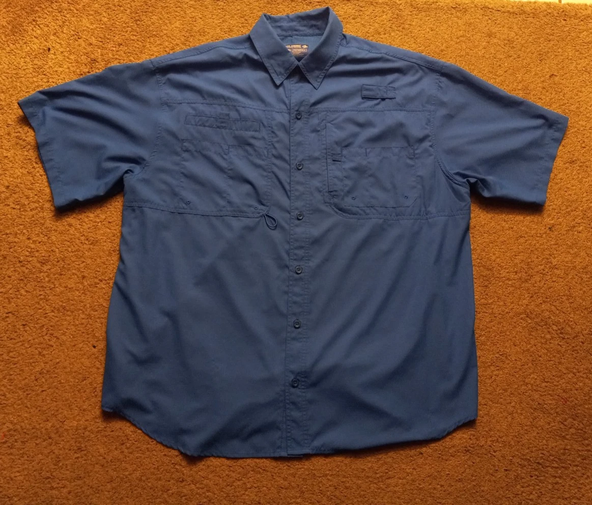 Reel Legends XXL Saltwater II Shirt Blue Vented Short Sleeve Collared Fishing