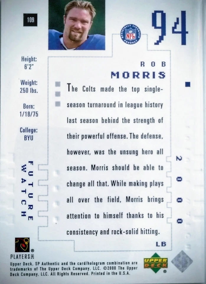 2000 SP Authentic - Rob Morris #586 /1250 (RC) - Image 2 of 3