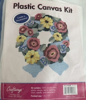 Craftways Floral Wreath Plastic Canvas Kit #271101 Finished Size  13x15 