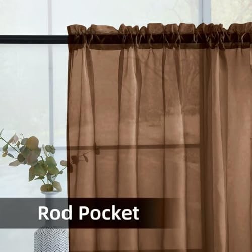 Solid Sheer Rod Pocket Curtain Voile Draperies 2 52"W x 72"L (Pack of 2) Brown - Picture 3 of 6