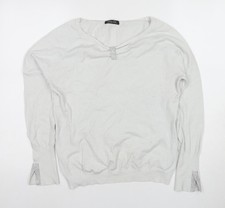 Maglia donna Nuna Lie bianca scollo a V paillettes manica lunga taglia L