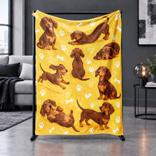Brown Dogs Paws Hearts Bones Coral Fleece Blanket
