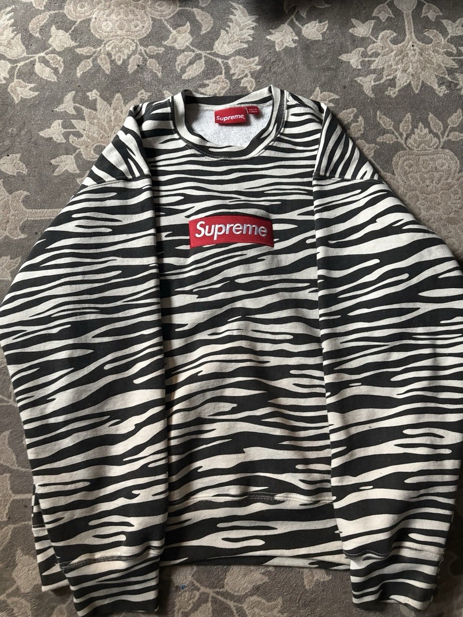 Supreme Box Logo Crewneck Zebra Pattern Size M Authentic | eBay