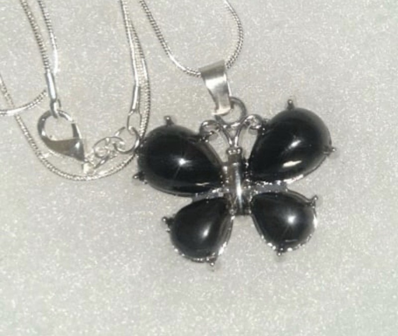 Gothic Onyx butterfly Sterling Silver 24” Necklace