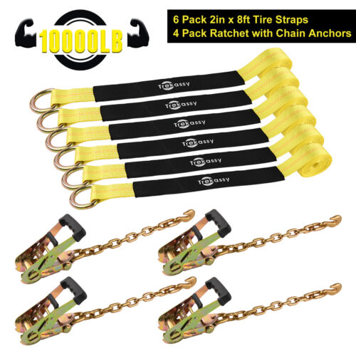 4PC Wheel Tie Down Strap Car Carrying Ratchet Tie Down Trailer Wheel Harness Tow - Picture 11 of 11
