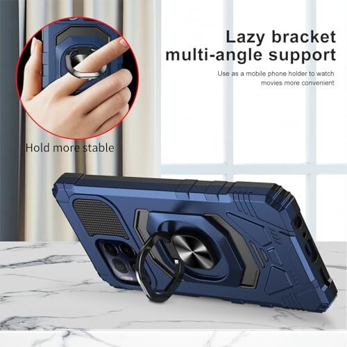 for T-Mobile REVVL 7 Pro Magnetic Ring Kickstand & Screen Protector & Blue - 第 5/7 張圖片