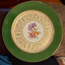 Tirschenreuth Bavaria Porcelain Dinner Plate with Green & Gold Floral Border — listing 5
