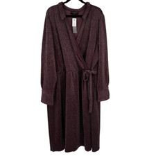 Lane Bryant Lurex Faux-Wrap Collar Midi Dress Deep Cranberry Size 30/32 NWT